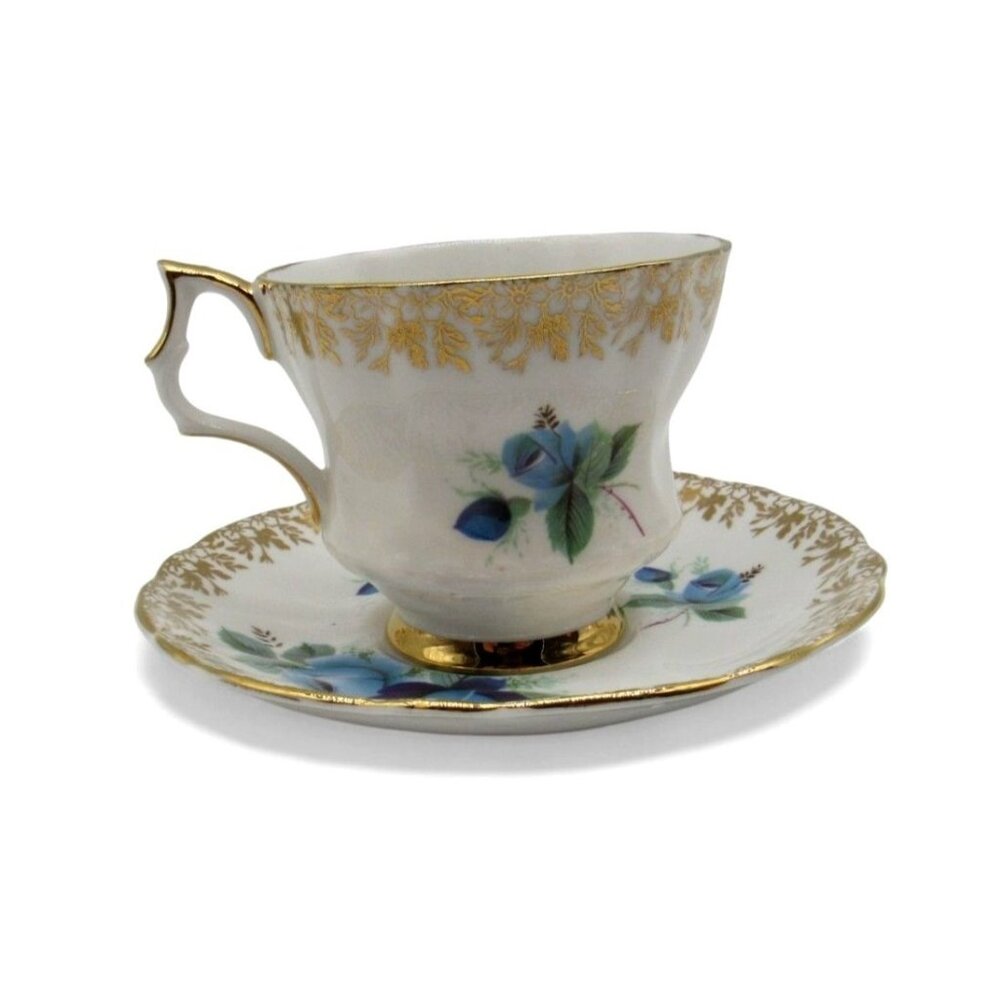 WINDSOR Blue Floral Teacup and Saucer England Vintage